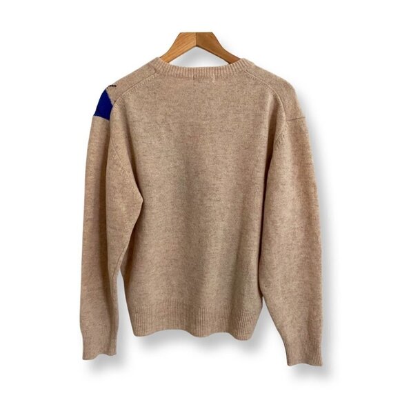 Vintage Cattivo Mens V Neck Large 100% Lambs Wool Sweater Beige Color Geometric - Picture 2 of 11